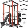 RitFit Power Cage with Optional LAT PullDown/Cable Crossover/Smith Machine System, 1000LB Squat Rack for Home & Garage Gym, with Weight Storage Rack and More Training Attachments, ASTM-Certified