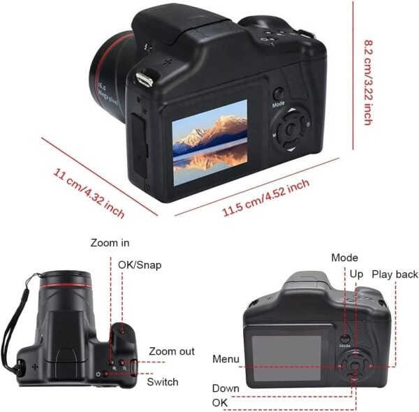 Acuvar Digital Camera, 16 Megapixel Photo Camera Mini Digital SLR Camera, CMOS Sensor 2.4“ TFT LCD Compact Camera, 16X Digital Zoom Video Camera for Children Adults Beginner - Image 6