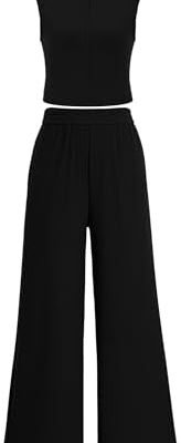 PRETTYGARDEN Womens 2 Piece Summer Casual Tank Tops And Wide Leg Pants Tracksuits
