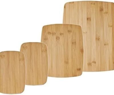 Farberware 4-Piece Kitchen Reversible Chopping Boards for Meal Prep and Serving, Charcuterie Board Set, Wood Cutting Boards, Assorted Sizes, Bamboo