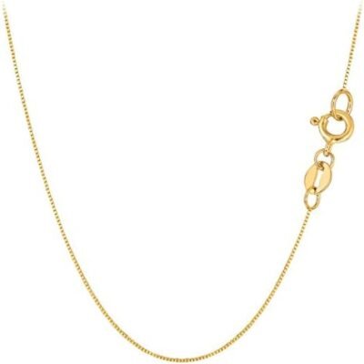 Jewelry Affairs 10k Real Solid Gold Mirror Box Chain Necklace, 0.6mm