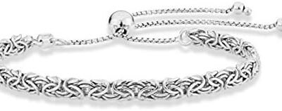 Miabella Italian 925 Sterling Silver 4mm Byzantine Adjustable Bolo Link Chain Bracelet for Women Handmade in Italy