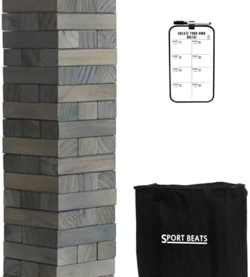 SPORT BEATS Gray Giant Tower Game Outdoor Games 54 Blocks Stacking Game Includes Carry Bag and Scoreboard