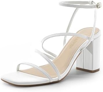 DREAM PAIRS Women's Heels Chunky Block Strappy Square Open Toe Ankle Buckle Heeled Sandals Wedding Party Dress Shoes