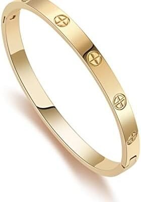 Gold Bracelets for Women 14K Gold Plated Friendship Love Bangle Bracelets Cubic Zirconia Stainless Steel Bracelet Jewelry Christmas Valentines Graduation Gifts for Women Teen Girls