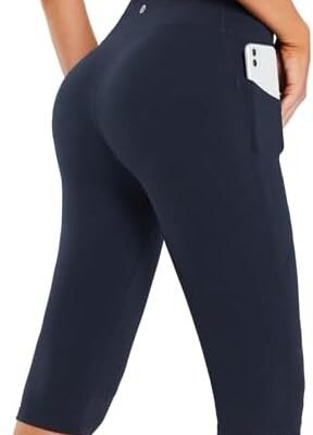 BALEAF Women's Capris with Pockets Knee Length Capri Leggings High Waisted Stretch for Casual Summer Yoga Workout Exercise