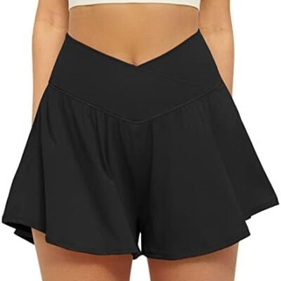 FireSwan Crossover Athletic Shorts for Women 2 in 1 Flowy Running Shorts with Pockets Spandex Butterfly Workout Tennis Skorts