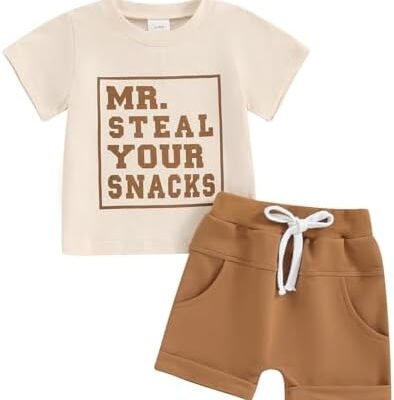 Toddler Baby Boy Clothes OutfitsTractor Letter Print Short Sleeve Tops Elastic Waist Shorts Baby Summer Outfits