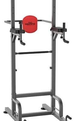 RELIFE REBUILD YOUR LIFE Power Tower Pull Up Bar Station Workout Dip Station for Home Gym Strength Training Fitness Equipment Newer Version,450LBS.