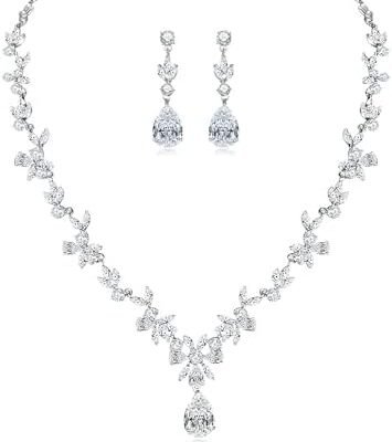 Hadskiss Jewelry Set for Women, Necklace Dangle Earrings Bracelet Set, White Gold Plated Jewelry Set with White AAA Cubic Zirconia, Allergy Free Wedding Party Jewelry for Bridal Bridesmaid