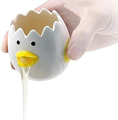 LuoCoCo Cute Egg Separator, Ceramics Vomiting Chicken Egg Yolk White Separator, Practical Household Small Egg Filter Splitter, Kitchen Gadget Baking Assistant Tool, Dishwasher Safe (Yellow)