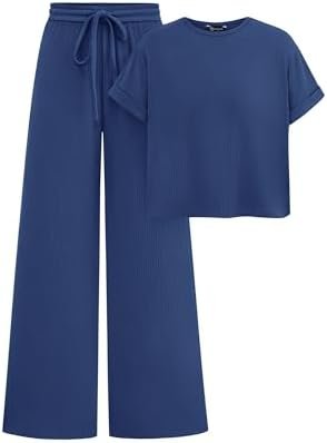PRETTYGARDEN Womens Short Sleeve T Shirt Wide Leg Pants Tracksuit