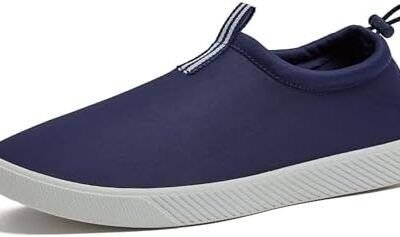 Lands' End Slip On Water Shoes Men, Quick Dry Neoprene Sport Mens Water Shoes for Beach, Pool, or River with Drainage Holes, Navy Blue or Black, Size 7-15 Aqua Swim Shoes for Men