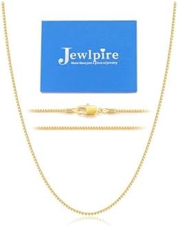 Jewlpire Italian Soild 22K Real Gold Over 925 Sterling Silver Chain Necklace for Women Girls, 1.3mm Hypoallergenic Box Chain Thin & Sturdy Women's Chain Necklaces 14/16/18/20/22/24/26 Inch