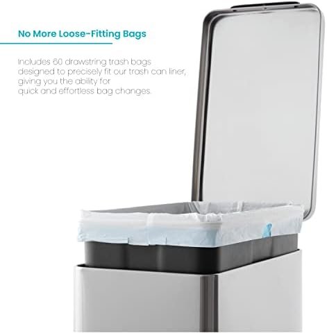 Home Zone Living 12 Gallon Slim Kitchen Trash Can, Stainless Steel, Step Pedal, 45 Liter - Image 2