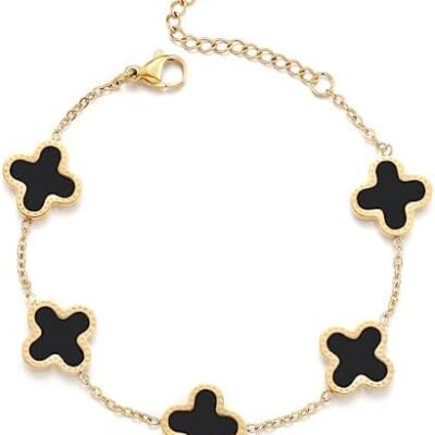 TICVRSS 18K Gold Plated Clover Lucky Bracelet for Women White/Black/Red/Green Bracelets Cute Link Bracelets Jewelry Gifts Trendy for Women Girls