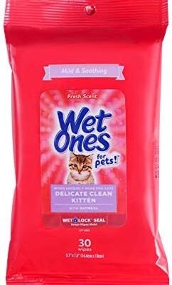 Wet Ones for Pets Delicate Clean Kitten Wipes for Cats with Oatmeal Cat Cleaning Wipes, Mild & Soothing Cat Grooming Wipes with Wet Lock Seal (Pack of 1, 30 Count Total)