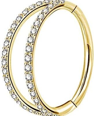 OUFER Helix Piercing Jewelry,16G Surgical Steel Helix Hoop Earrings, Cartilage Tragus Rook Piercing Jewelry, Double Row Diamonds Lip Labret Rings Hoop for Women Men