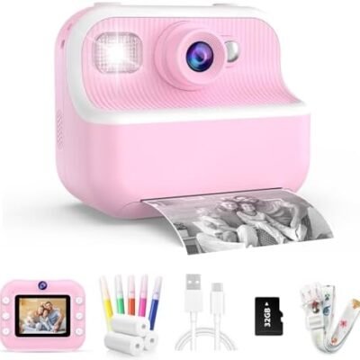 Kids Camera Instant Print Toys Toddler Cameras Printing Photos - 1080P Video Cameras - 12Mp Children Digital Selfie Camera Gift for Girls Boys Age 3-12 with 32GB SD Card (Pink)