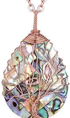 sedmart Tear Drop Abalone Shell Pendent Necklace Wire Wrap Abalone Shell Tree of Life Pendant Necklace Fashion Necklace Jewelry for Women handmade necklace mothers day necklace for mom jewelry