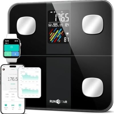 Smart Scale for Body Weight and Fat Percentage, RunSTAR High Accuracy Digital Bathroom Scale with Large Display for BMI Heart Rate 15 Body Composition Analyzer Sync with Fitness App 400lb