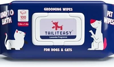 Pet Wipes for Dogs - Dog Paw Wipes - Dog Cleaning Wipes - Biodegradable Cat Bath Wipes - Puppy Grooming Wipes - Toxic-Free Kitten Wipes (Lavender Fragrance) (Pack of 1)