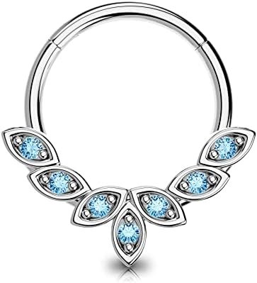 OUFER Septum Rings 16G, 316L Stainless Steel Septum Rings Hoops, Cluster CZ Hinged Segment Daith Helix Piercing Jewelry For Women And Men