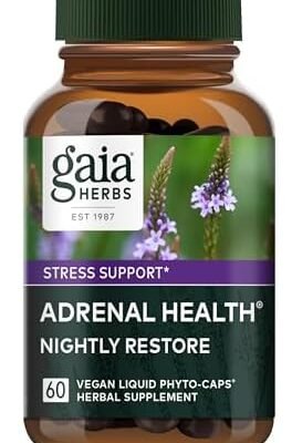 Gaia Herbs Adrenal Health Nightly Restore - Herbal Supplement with Ashwagandha, Magnolia Bark, Cordyceps, Lemon Balm, and More - 60 Vegan Liquid Phyto-Capsules (30 Servings)