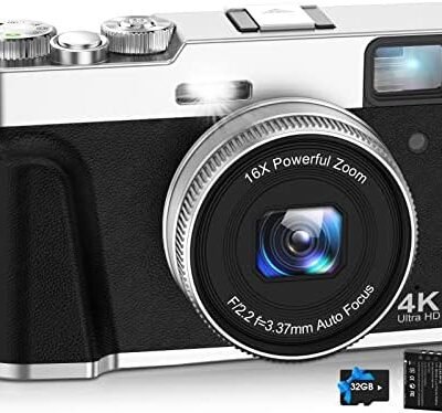 NEZINI 4K Digital Camera,Auto Focus 48MP Vlogging Camera for YouTube and Anti-Shake Video Camera with Viewfinder Flash & Dial,16X Zoom Travel Portable Digital Camera with 32GB Card,2 Batteries (Black)