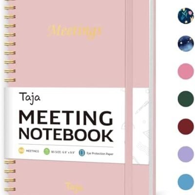 Meeting Notebook For Work Organization - Work Planner Notebook With Action Items, Agenda Planner For Note Taking, 160Pages (6.9" X 9.9") Project Planner For Men & Women - Pink