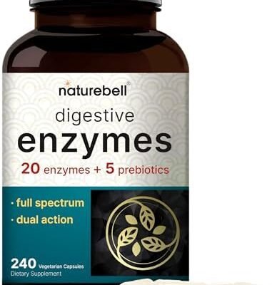 NatureBell Digestive Enzymes with Prebiotics | 240 Veggie Capsules - 20 Enzyme & 5 Prebiotic Complex – Support Gut Health, Bloating Relief for Women & Men, Non-GMO, Vegan Friendly