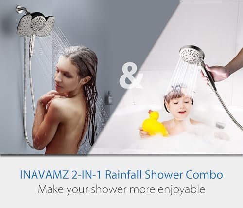 Nickel 2.5GPM Shower Head with Handheld High Pressure: 10” Rainfall Shower Head & HandHeld Shower Head, 10 Spray Settings Detachable Shower Head with ON/OFF Switch and 15-Stage Filter - Image 7
