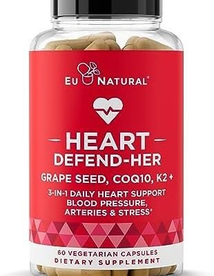 Heart Defend-Her Womens Heart Health Supplements – Advanced 3-in-1 Blend with Grape Seed Extract, Vitamin K2 MK-7, and CoQ10 – Support Blood Pressure, Artery and Bone Strength – 60 Vegetarian Capsules