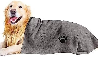 Puomue Microfiber Dog Towels for Drying Dogs, Super Absorbent and Soft Pet Grooming Towel, 40 Inch X 23.6 Inch, Perfect Dog Shower & Bath Supplies for Large, Medium or Small Dogs, Grey