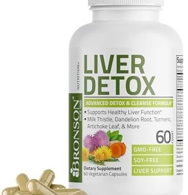 Bronson Liver Detox Advanced Detox & Cleansing Formula Supports Health Liver Function with Milk Thistle, Dandelion Root, Turmeric, Artichoke Leaf & More, Non-GMO, 60 Vegetarian Capsules