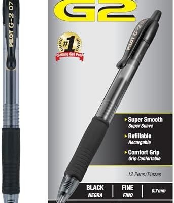 Pilot, G2 Premium Gel Roller Pens, Fine Point 0.7 MM, Black, Pack of 12 (Dozen Box)