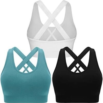 Double Couple Sports Bras for Women Padded High Impact Seamless Criss Cross Back Workout Tops Gym Activewear Bra