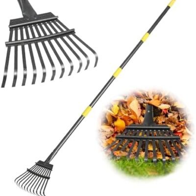 Rake, Garden Leaf Rakes for Lawns Heavy Duty, 60-inch Metal Rake Garden Tool with 11 Tines 8.5 inch Wide, Adjustable Steel Handle Rake for Lawns, Yard, Shrub, Flower Beds