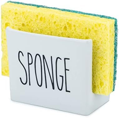 Heartland Home Porcelain Sponge Holder for Kitchen Sink. Compact Sink Caddy Organizer - Scrub Daddy Compatible Dish Sponge Holder. Ceramic Black and White Kitchen Decor and Cute Kitchen Accessories - Image 7