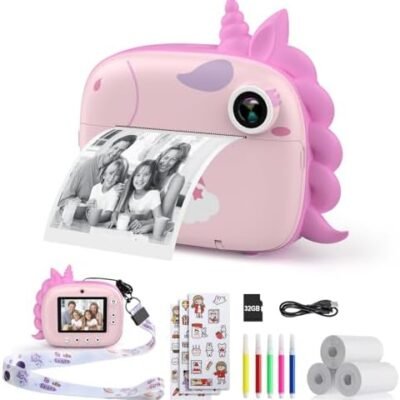HiMont Kids Camera Instant Print, Selfie Digital Camera for Kids with Print Paper & 32G Card, 2.5K Video & Instant Print Camera with Color Pens for DIY, Fun Gift for Girls Boys 3-12 Years Old (Pink)