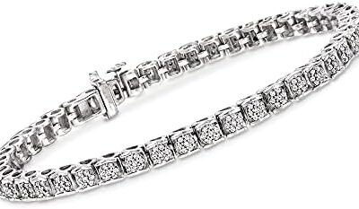 Ross-Simons 1.00 ct. t.w. Diamond Cluster Tennis Bracelet in Sterling Silver