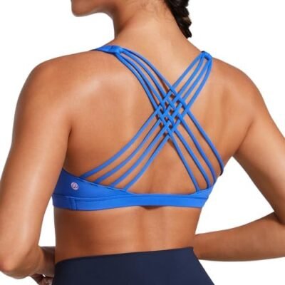 CRZ YOGA Strappy Sports Bras for Women - Criss Cross Back Sexy Wireless Padded Yoga Bra Cute Workout