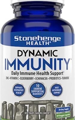 Stonehenge Health Dynamic Immunity Daily Supplement 10-in-1 Immune Boosters Zinc, Elderberry, Echinacea, Vitamin C & Probiotic L. Acidophilus – Supports Immune System & Respiratory Health, 60 Capsules