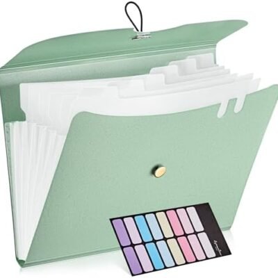 JARLINK Expanding File Folders, A4 Size Accordion File Organizer, 7 Pockets Folders for Documents, Cute Folders with Labels, Portable Paper Bill Receipt Organizer for School Office Supplies, Green