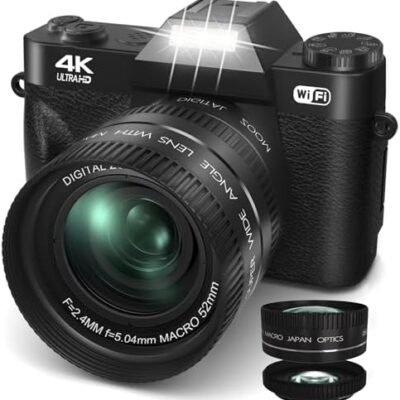 UIKICON 2024 Upgrade 4K 56MP Digital Camera for Photography Vlogging Camera with 180° Flip Screen, WiFi,16X Digital Zoom, 52mm Lens, 2 Batteries, 32GB TF Card(XJ-Black1)