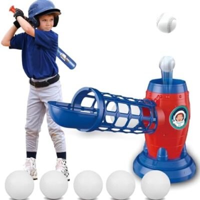 T Ball Sets for Kids 3-5 5-8, Kids Baseball Toys with 5 Balls/RC Pitching Machine/Adjustable Batting Tee, Sports & Outdoor Toys for Toddlers Boys & Girls, Tball Games for Kids Ages 3–12 Years
