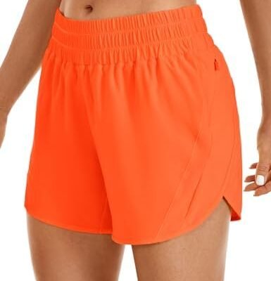 CRZ YOGA Womens Mid Waisted Running Shorts Liner - 5'' Quick Dry Athletic Sport Workout Track Shorts Zip Pocket