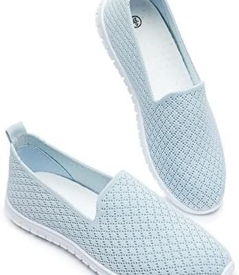 BABUDOG Women's Mesh Flats Shoes Breathable Slip on Shoes Casual Black and White Flats Comfortable Walking Shoes