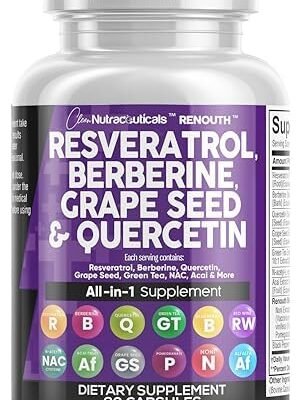 Resveratrol 6000mg Berberine 3000mg Grape Seed Extract 3000mg Quercetin 4000mg Green Tea Extract - Polyphenol Supplement for Women and Men with N-Acetyl Cysteine, Acai Extract - 60 Capsules