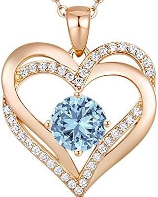 LOUISA SECRET Love Heart Birthstone Necklaces for Women, 925 Sterling Silver Women Pendant Necklace, Mother's Day Gifts Birthday Anniversary Jewelry Gift for Mom Wife Girlfriend Her Girl